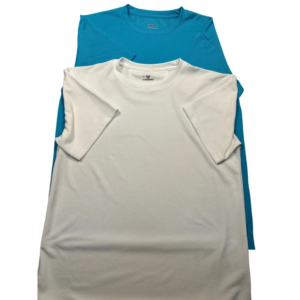 HEAT PERFORMANCE‎ Mens 2XL Blue & White Waffle Knit Short Sleeve T Shirt Bundle